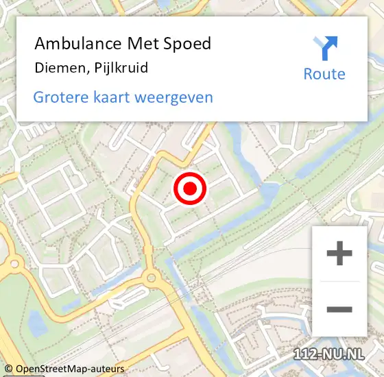 Locatie op kaart van de 112 melding: Ambulance Met Spoed Naar Diemen, Pijlkruid op 29 september 2023 16:03