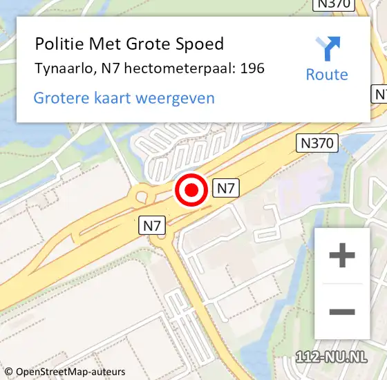 Locatie op kaart van de 112 melding: Politie Met Grote Spoed Naar Tynaarlo, N7 hectometerpaal: 196 op 29 september 2023 16:31