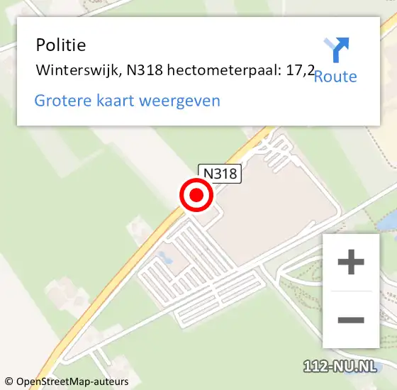 Locatie op kaart van de 112 melding: Politie Winterswijk, N318 hectometerpaal: 17,2 op 29 september 2023 16:34