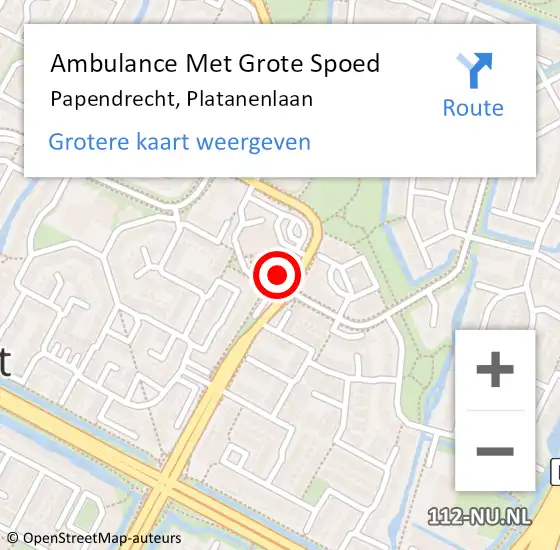 Locatie op kaart van de 112 melding: Ambulance Met Grote Spoed Naar Papendrecht, Platanenlaan op 29 september 2023 16:35