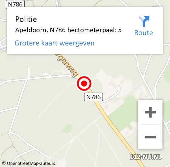 Locatie op kaart van de 112 melding: Politie Apeldoorn, N786 hectometerpaal: 5 op 29 september 2023 16:57