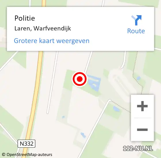 Locatie op kaart van de 112 melding: Politie Laren, Warfveendijk op 29 september 2023 17:14