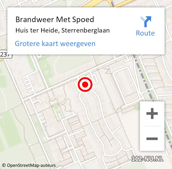 Locatie op kaart van de 112 melding: Brandweer Met Spoed Naar Huis ter Heide, Sterrenberglaan op 29 september 2023 17:17