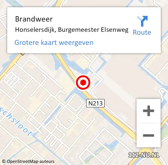 Locatie op kaart van de 112 melding: Brandweer Honselersdijk, Burgemeester Elsenweg op 29 september 2023 17:18