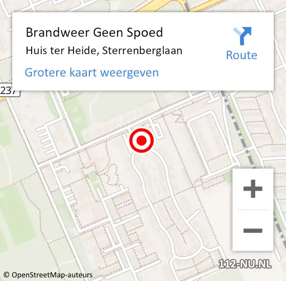 Locatie op kaart van de 112 melding: Brandweer Geen Spoed Naar Huis ter Heide, Sterrenberglaan op 29 september 2023 17:21