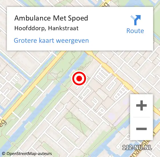 Locatie op kaart van de 112 melding: Ambulance Met Spoed Naar Hoofddorp, Hankstraat op 29 september 2023 17:32