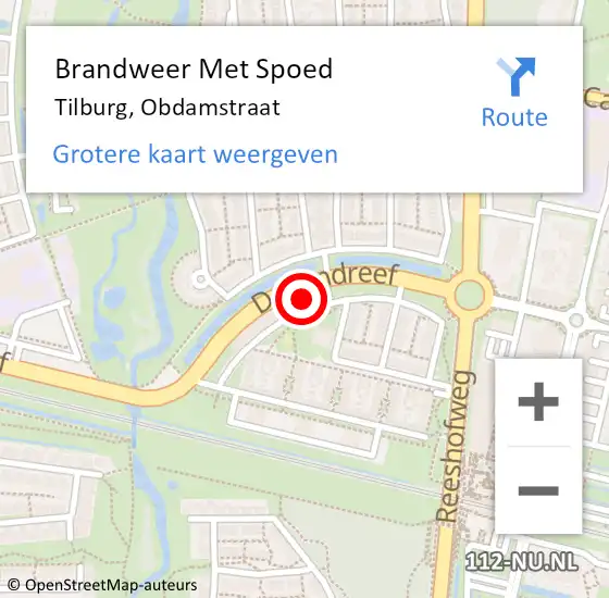 Locatie op kaart van de 112 melding: Brandweer Met Spoed Naar Tilburg, Obdamstraat op 29 september 2023 17:49
