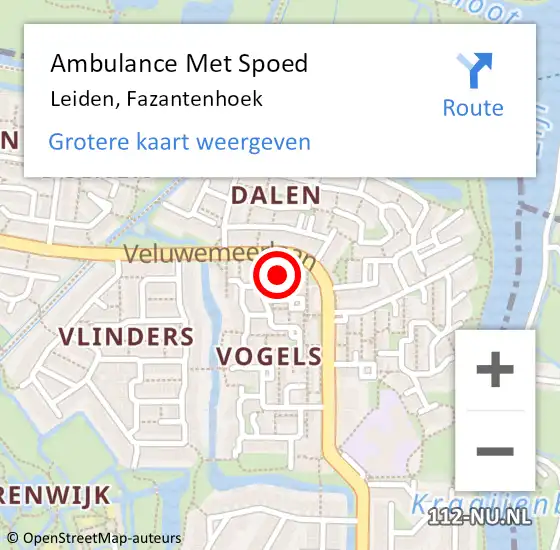 Locatie op kaart van de 112 melding: Ambulance Met Spoed Naar Leiden, Fazantenhoek op 29 september 2023 17:57