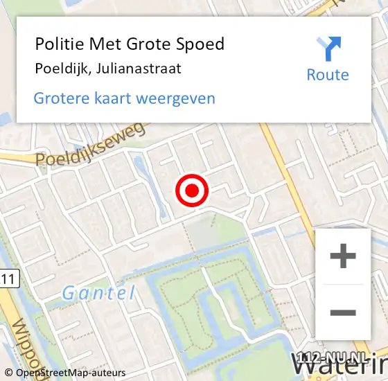 Locatie op kaart van de 112 melding: Politie Met Grote Spoed Naar Poeldijk, Julianastraat op 29 september 2023 18:35