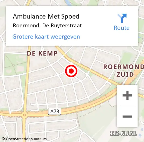 Locatie op kaart van de 112 melding: Ambulance Met Spoed Naar Roermond, De Ruyterstraat op 29 september 2023 18:49