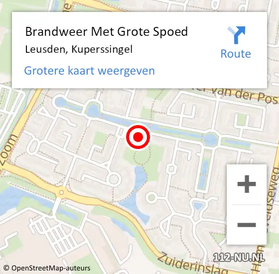 Locatie op kaart van de 112 melding: Brandweer Met Grote Spoed Naar Leusden, Kuperssingel op 29 september 2023 19:06