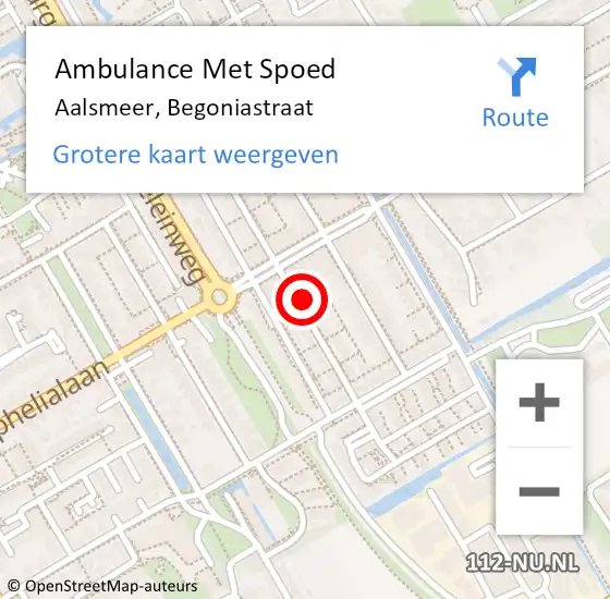 Locatie op kaart van de 112 melding: Ambulance Met Spoed Naar Aalsmeer, Begoniastraat op 29 september 2023 19:16