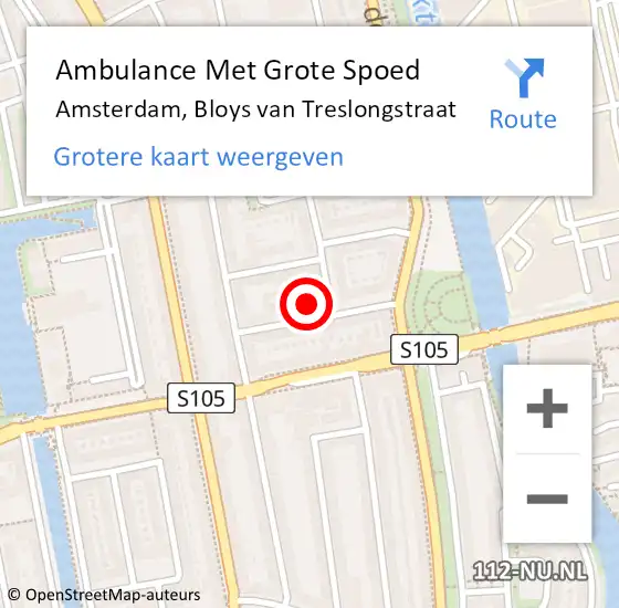 Locatie op kaart van de 112 melding: Ambulance Met Grote Spoed Naar Amsterdam, Bloys van Treslongstraat op 29 september 2023 19:53