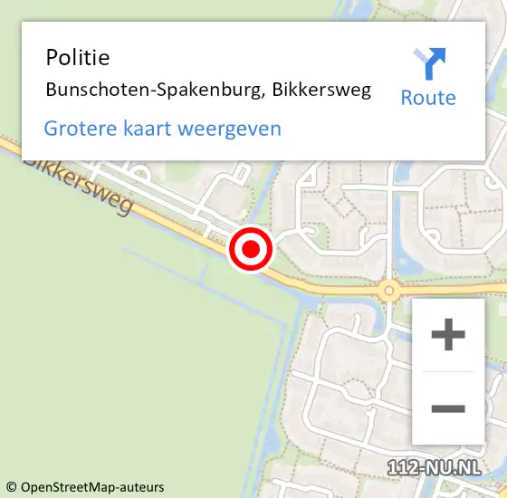 Locatie op kaart van de 112 melding: Politie Bunschoten-Spakenburg, Bikkersweg op 29 september 2023 20:13