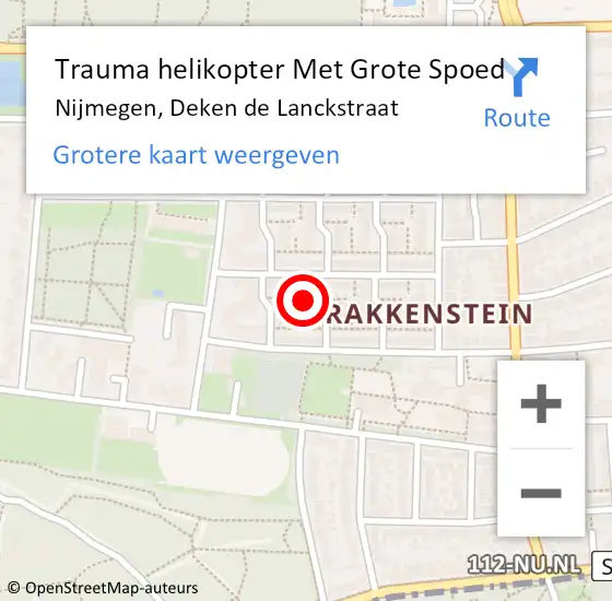 Locatie op kaart van de 112 melding: Trauma helikopter Met Grote Spoed Naar Nijmegen, Deken de Lanckstraat op 29 september 2023 20:22