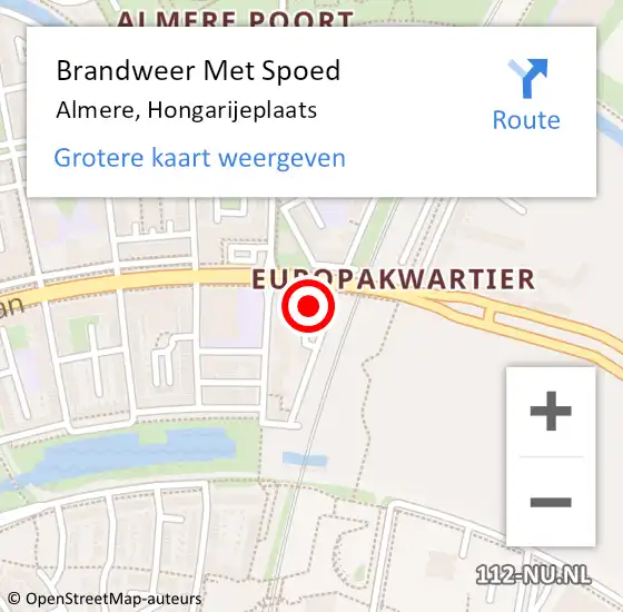 Locatie op kaart van de 112 melding: Brandweer Met Spoed Naar Almere, Hongarijeplaats op 29 september 2023 20:31