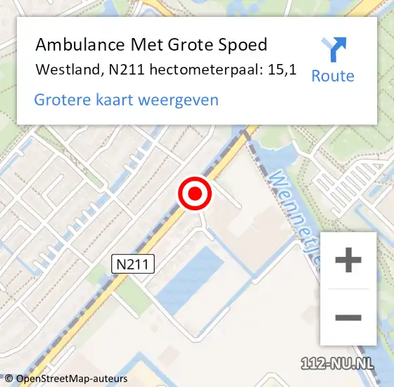 Locatie op kaart van de 112 melding: Ambulance Met Grote Spoed Naar Westland, N211 hectometerpaal: 15,1 op 29 september 2023 20:36
