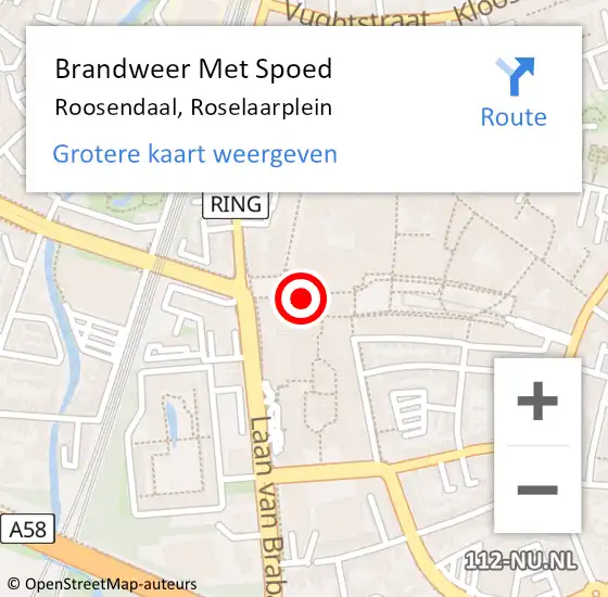 Locatie op kaart van de 112 melding: Brandweer Met Spoed Naar Roosendaal, Roselaarplein op 29 september 2023 21:14