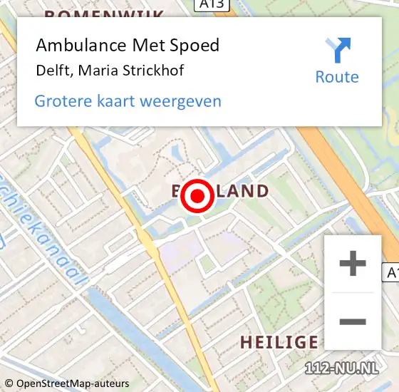 Locatie op kaart van de 112 melding: Ambulance Met Spoed Naar Delft, Maria Strickhof op 29 september 2023 21:35