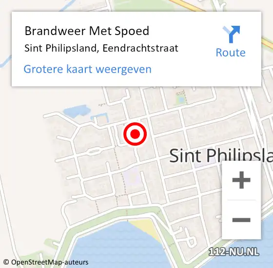 Locatie op kaart van de 112 melding: Brandweer Met Spoed Naar Sint Philipsland, Eendrachtstraat op 29 september 2023 22:05