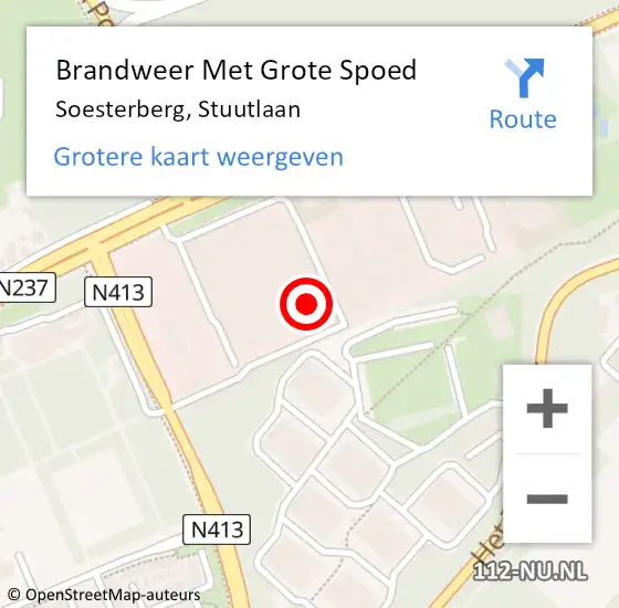 Locatie op kaart van de 112 melding: Brandweer Met Grote Spoed Naar Soesterberg, W. Stuutlaan op 29 september 2023 22:15