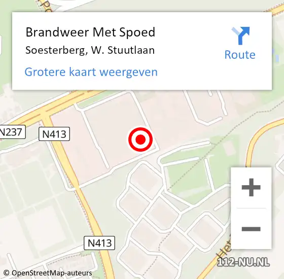 Locatie op kaart van de 112 melding: Brandweer Met Spoed Naar Soesterberg, W. Stuutlaan op 29 september 2023 22:25