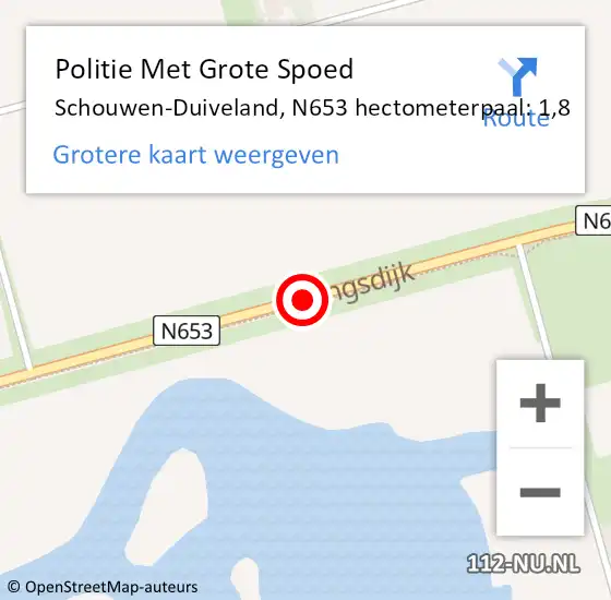 Locatie op kaart van de 112 melding: Politie Met Grote Spoed Naar Schouwen-Duiveland, N653 hectometerpaal: 1,8 op 29 september 2023 22:25