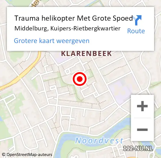 Locatie op kaart van de 112 melding: Trauma helikopter Met Grote Spoed Naar Middelburg, Kuipers-Rietbergkwartier op 29 september 2023 22:27