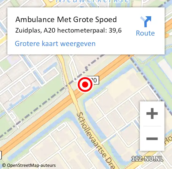 Locatie op kaart van de 112 melding: Ambulance Met Grote Spoed Naar Zuidplas, A20 hectometerpaal: 39,6 op 29 september 2023 23:05