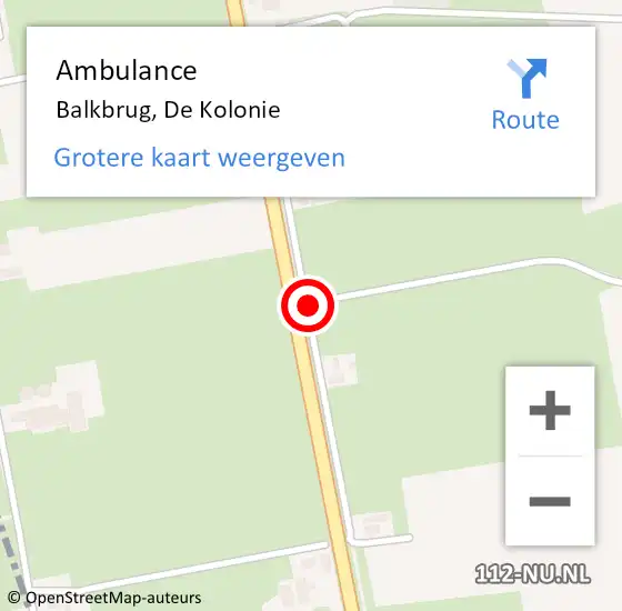Locatie op kaart van de 112 melding: Ambulance Balkbrug, De Kolonie op 9 september 2014 22:39