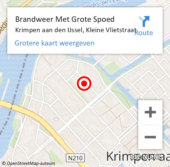 Locatie op kaart van de 112 melding: Brandweer Met Grote Spoed Naar Krimpen aan den IJssel, Kleine Vlietstraat op 29 september 2023 23:36