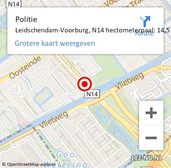 Locatie op kaart van de 112 melding: Politie Leidschendam-Voorburg, N14 hectometerpaal: 14,5 op 29 september 2023 23:54