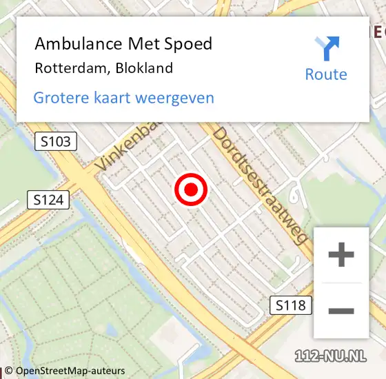 Locatie op kaart van de 112 melding: Ambulance Met Spoed Naar Rotterdam, Blokland op 30 september 2023 00:35