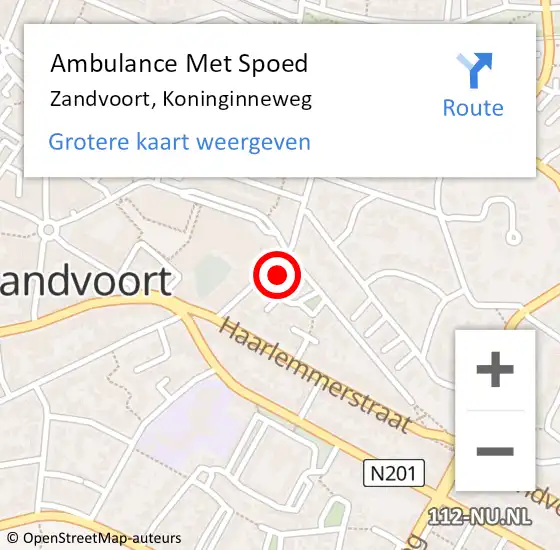 Locatie op kaart van de 112 melding: Ambulance Met Spoed Naar Zandvoort, Koninginneweg op 30 september 2023 01:54