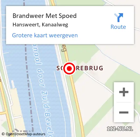 Locatie op kaart van de 112 melding: Brandweer Met Spoed Naar Hansweert, Kanaalweg op 9 september 2014 23:07