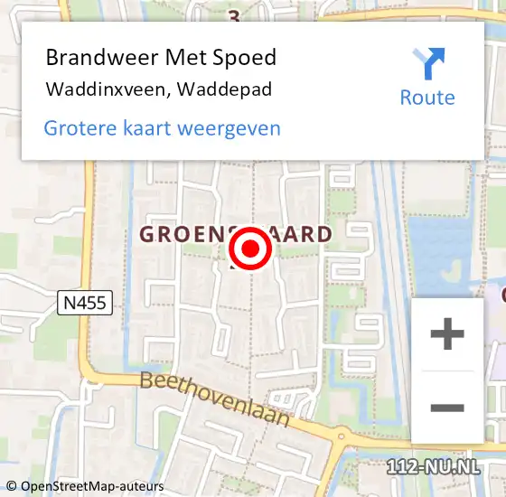 Locatie op kaart van de 112 melding: Brandweer Met Spoed Naar Waddinxveen, Waddepad op 9 september 2014 23:08