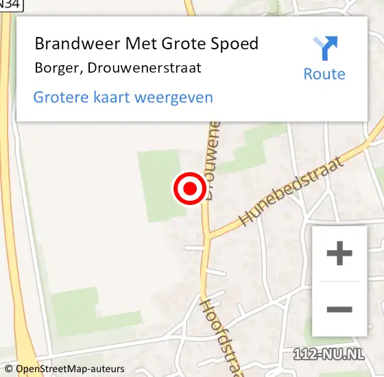 Locatie op kaart van de 112 melding: Brandweer Met Grote Spoed Naar Borger, Drouwenerstraat op 30 september 2023 04:02