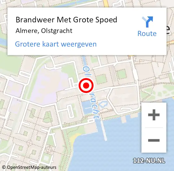 Locatie op kaart van de 112 melding: Brandweer Met Grote Spoed Naar Almere, Olstgracht op 30 september 2023 04:07