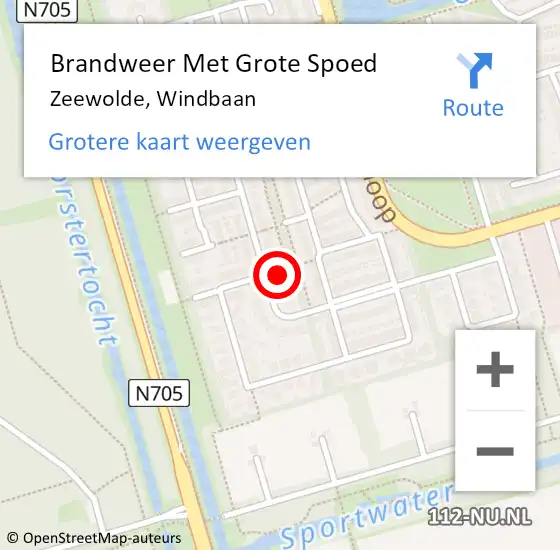 Locatie op kaart van de 112 melding: Brandweer Met Grote Spoed Naar Zeewolde, Windbaan op 30 september 2023 04:15