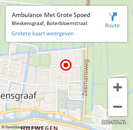 Locatie op kaart van de 112 melding: Ambulance Met Grote Spoed Naar Bleskensgraaf, Boterbloemstraat op 30 september 2023 08:20