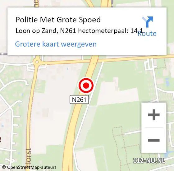 Locatie op kaart van de 112 melding: Politie Met Grote Spoed Naar Loon op Zand, N261 hectometerpaal: 14,1 op 30 september 2023 09:49