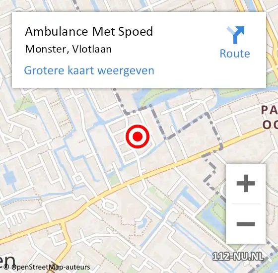 Locatie op kaart van de 112 melding: Ambulance Met Spoed Naar Monster, Vlotlaan op 30 september 2023 10:22