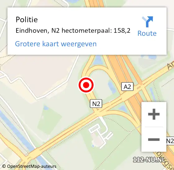 Locatie op kaart van de 112 melding: Politie Eindhoven, N2 hectometerpaal: 158,2 op 30 september 2023 11:02