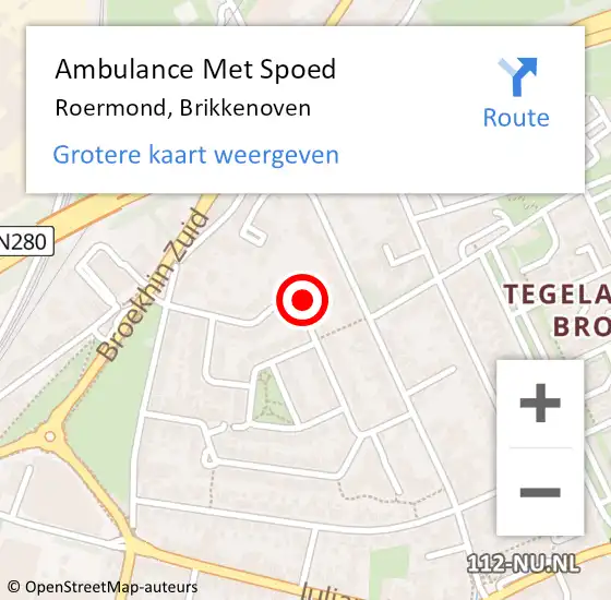 Locatie op kaart van de 112 melding: Ambulance Met Spoed Naar Roermond, Brikkenoven op 30 september 2023 11:14