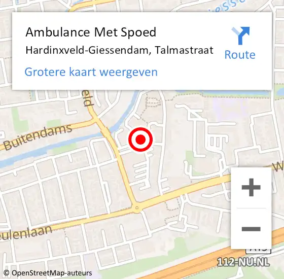 Locatie op kaart van de 112 melding: Ambulance Met Spoed Naar Hardinxveld-Giessendam, Talmastraat op 30 september 2023 11:21