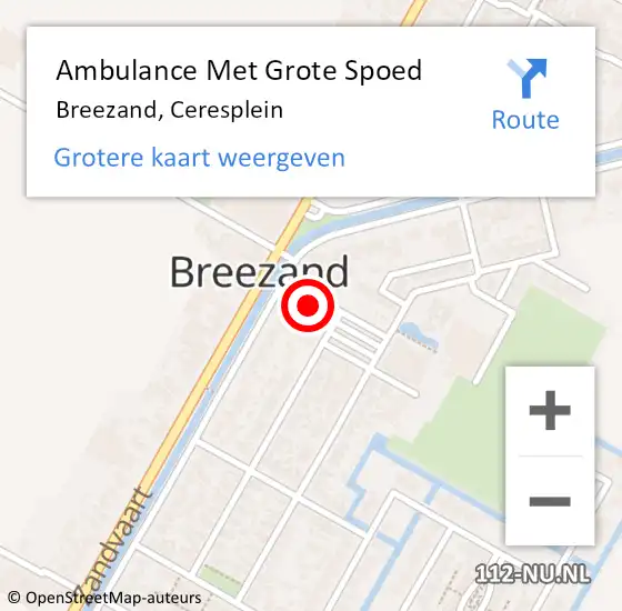 Locatie op kaart van de 112 melding: Ambulance Met Grote Spoed Naar Breezand, Ceresplein op 30 september 2023 11:25