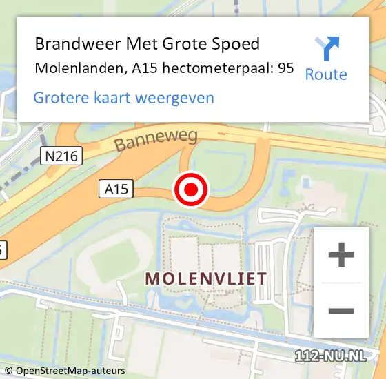 Locatie op kaart van de 112 melding: Brandweer Met Grote Spoed Naar Molenlanden, A15 hectometerpaal: 95 op 30 september 2023 11:31