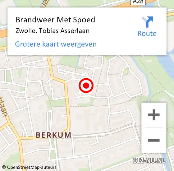 Locatie op kaart van de 112 melding: Brandweer Met Spoed Naar Zwolle, Tobias Asserlaan op 30 september 2023 11:31