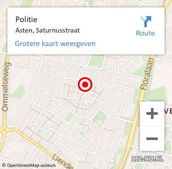 Locatie op kaart van de 112 melding: Politie Asten, Saturnusstraat op 30 september 2023 13:26