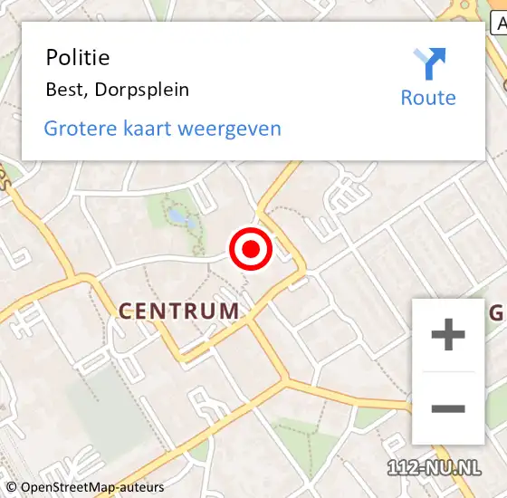 Locatie op kaart van de 112 melding: Politie Best, Dorpsplein op 30 september 2023 14:25